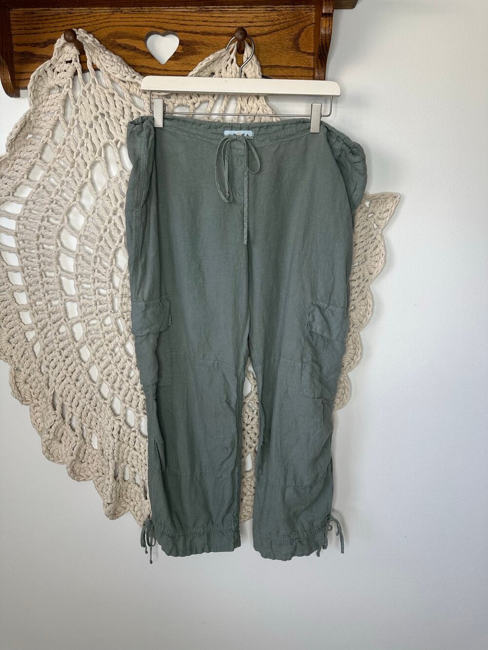 Juicy Couture Vintage Khaki Green Y2K Vintage Low Rise Linen Cargo Pants XL